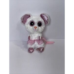 TY Beanie Boo Nina the Ballerina Mouse, Plush Sparkly eyes, Soft White fur 6''